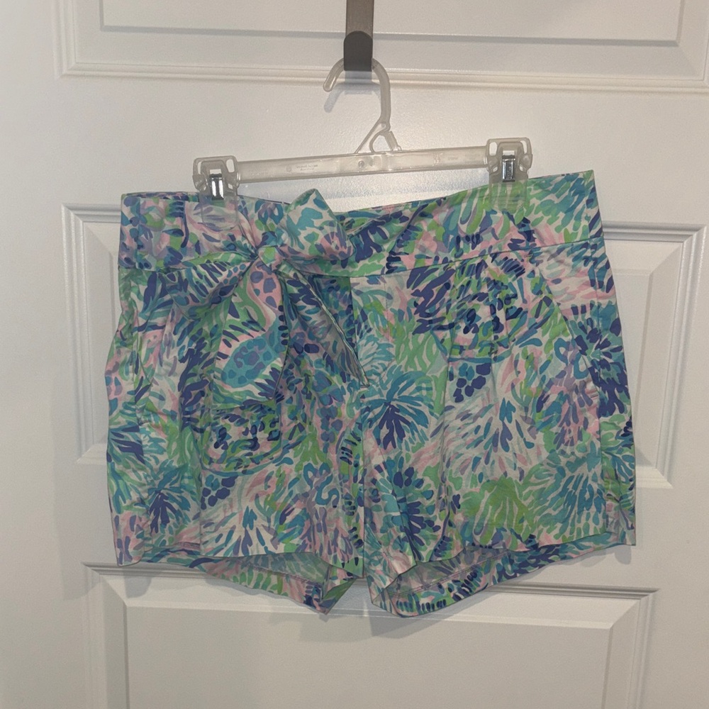 Lilly Pulitzer Pastel Floral Tie-Waist Shorts - Blue, Green, Pink